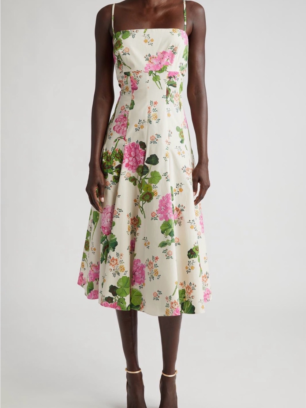Oscar de la Renta Geranium Print Stretch Cotton Poplin Sundress